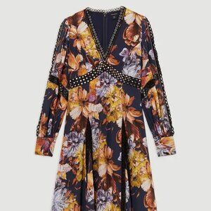 Karen Millen Tall Floral Studded Lace Woven Maxi Dress